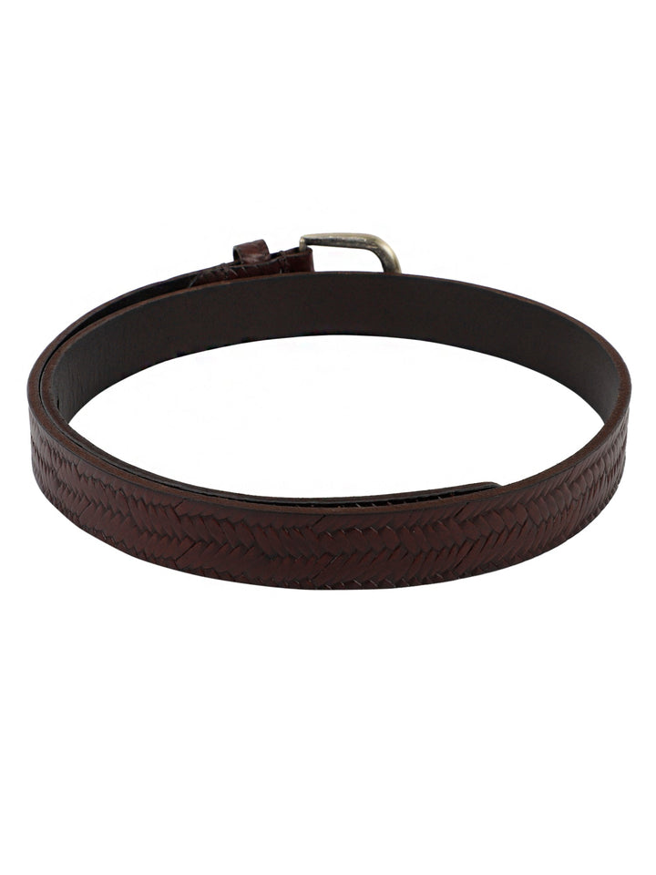 Brown Genuine Leather Basket Weave Ladies Belt | Unique Embossed Design