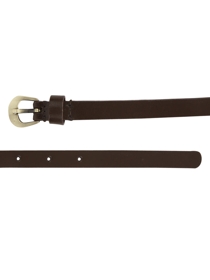 Brown Women's Genuine Leather Belt | Classic Brass Buckle Accessory