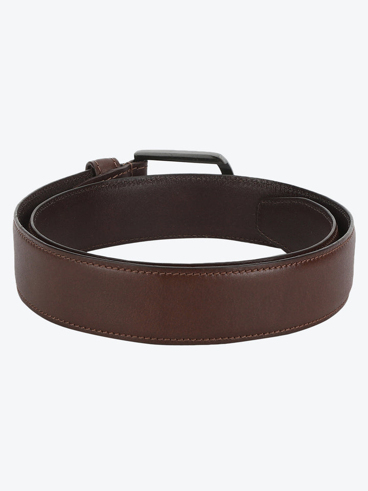 Brown Genuine Leather Belt | Elegant Profiled Edges | Brass Pin Buckle