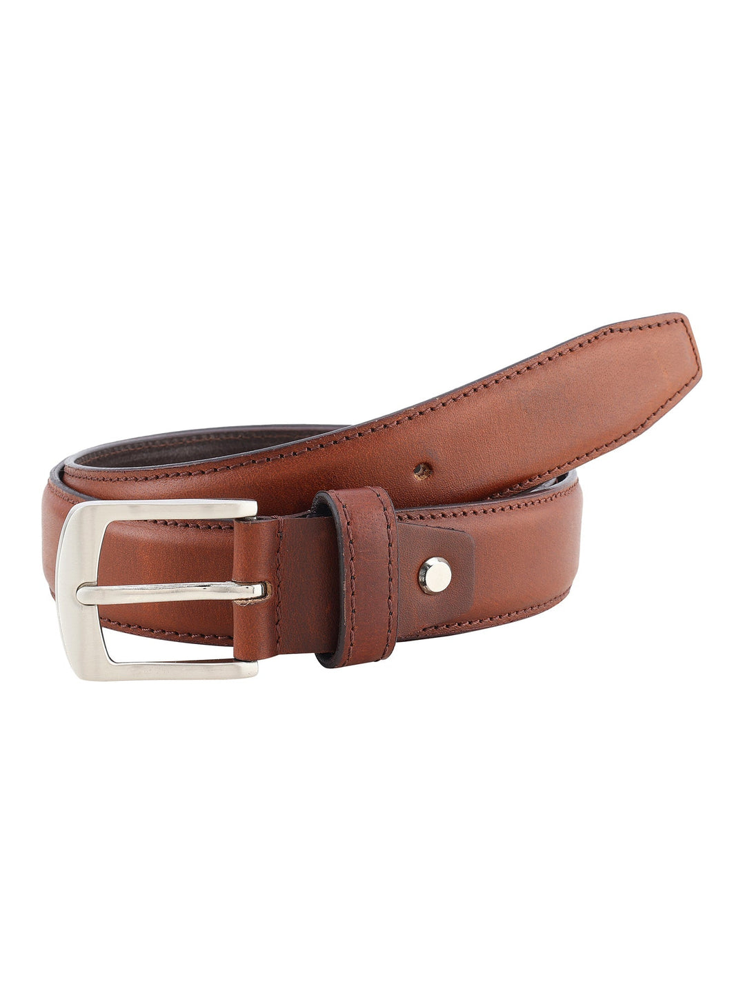 Formal Dual Tone Brown Stitch Design Genuine Leather Men's Belt