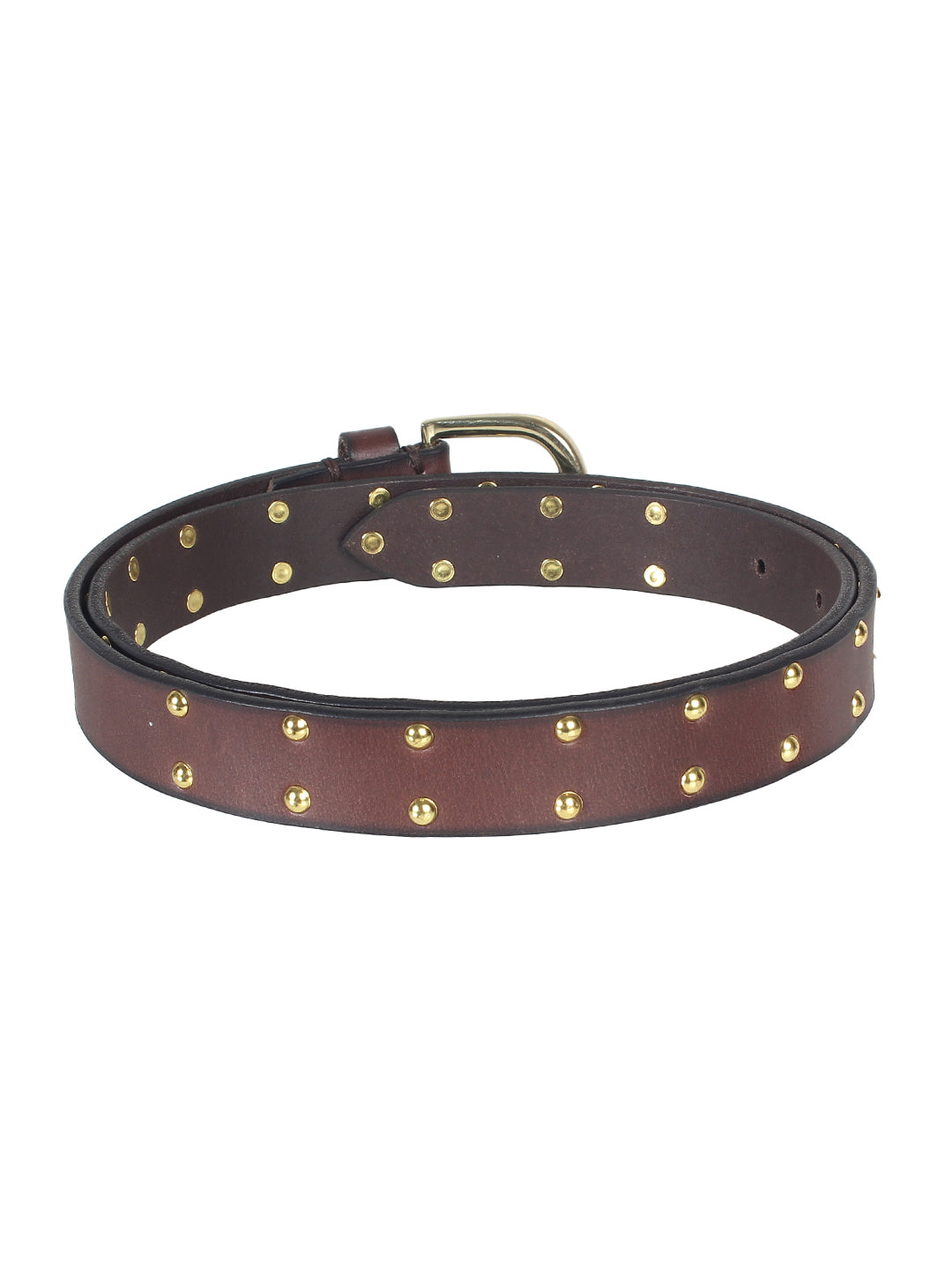 Brown Studded Women's Belt | Genuine Leather with Gold Rivets