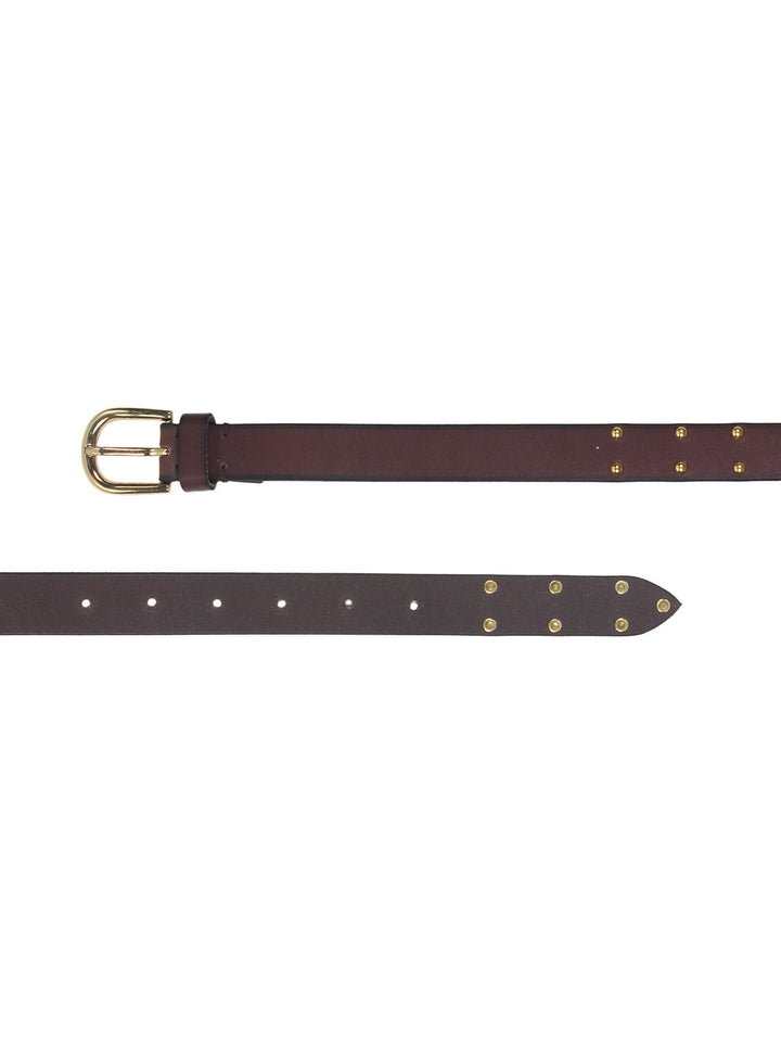 Brown Studded Women's Belt | Genuine Leather with Gold Rivets