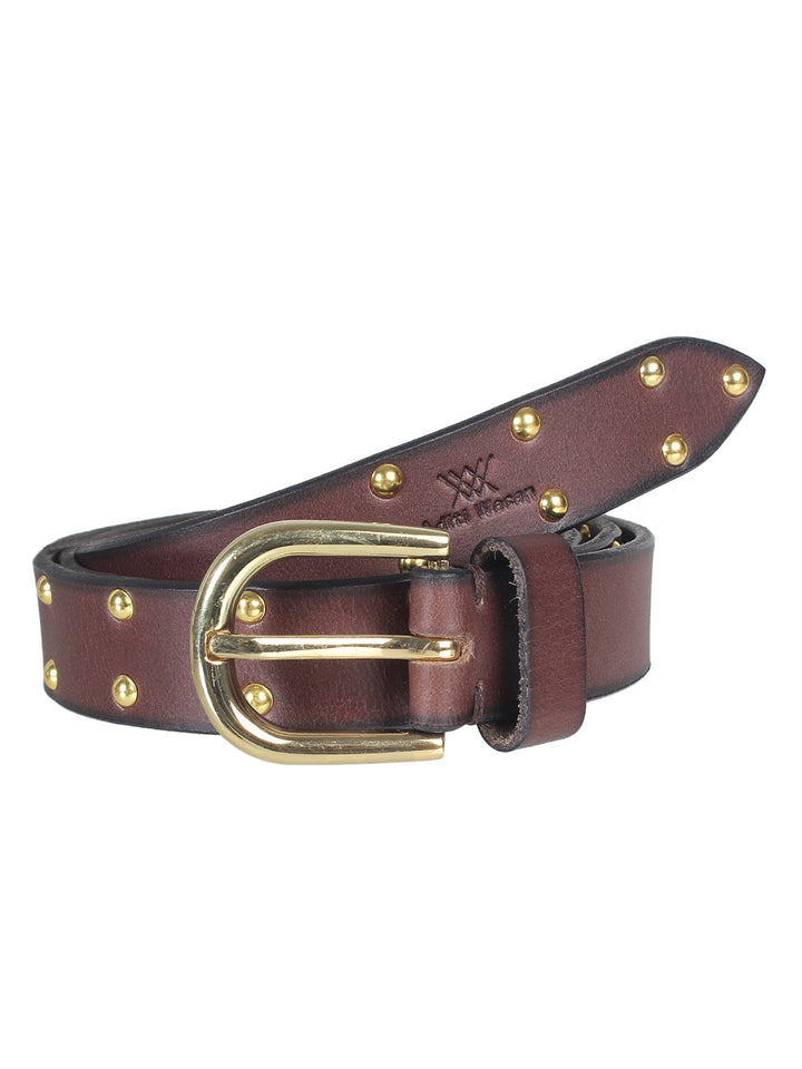 Brown Studded Women's Belt | Genuine Leather with Gold Rivets