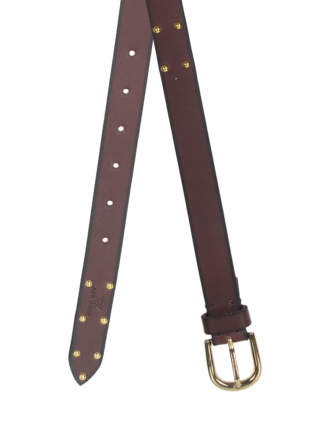 Brown Studded Women's Belt | Genuine Leather with Gold Rivets