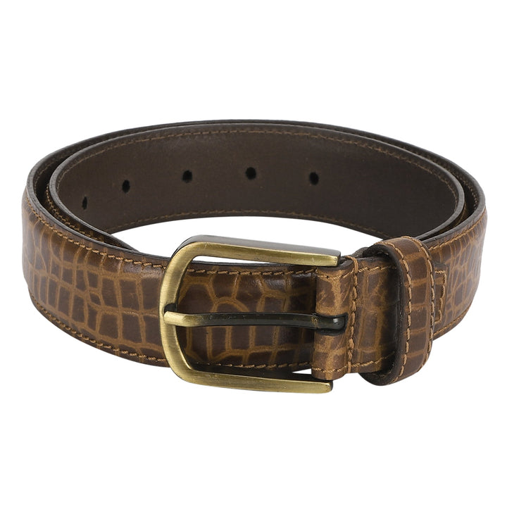 Cognac Croc Embossed Belt | Elegant Crocodile Pattern Leather Belt