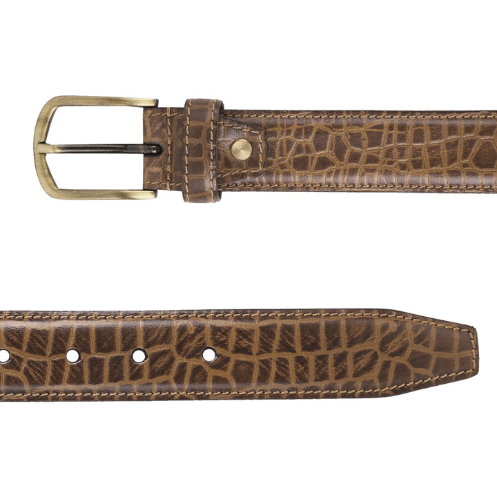 Cognac Croc Embossed Belt | Elegant Crocodile Pattern Leather Belt