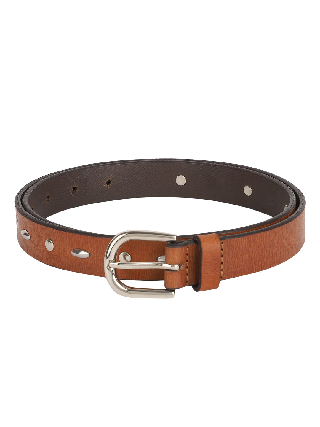 Cognac Studded Women's Belt | Genuine Leather Tan Strap | Stylish Accessory