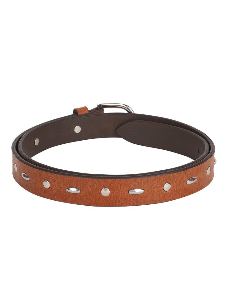 Cognac Studded Women's Belt | Genuine Leather Tan Strap | Stylish Accessory