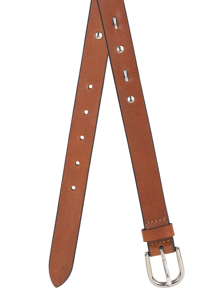 Cognac Studded Women's Belt | Genuine Leather Tan Strap | Stylish Accessory