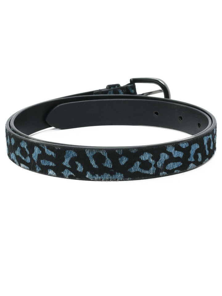 Hair On Blue & Black Women's Belt | Genuine Leather Animal Print Belt