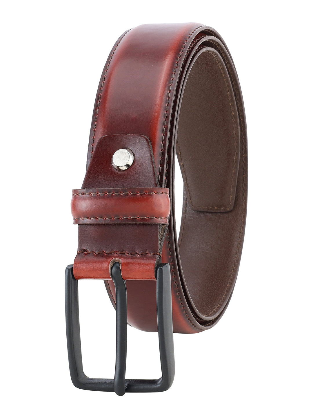 Formal Dual Tone Maroon Stitch Design Genuine Leather Men's Belt