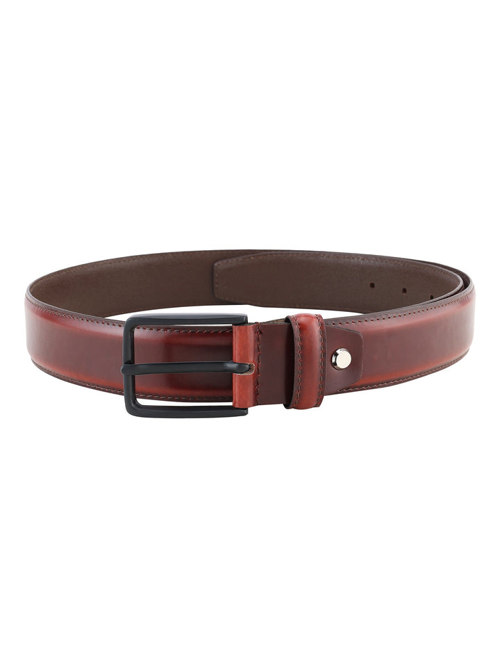 Formal Dual Tone Maroon Stitch Design Genuine Leather Men's Belt