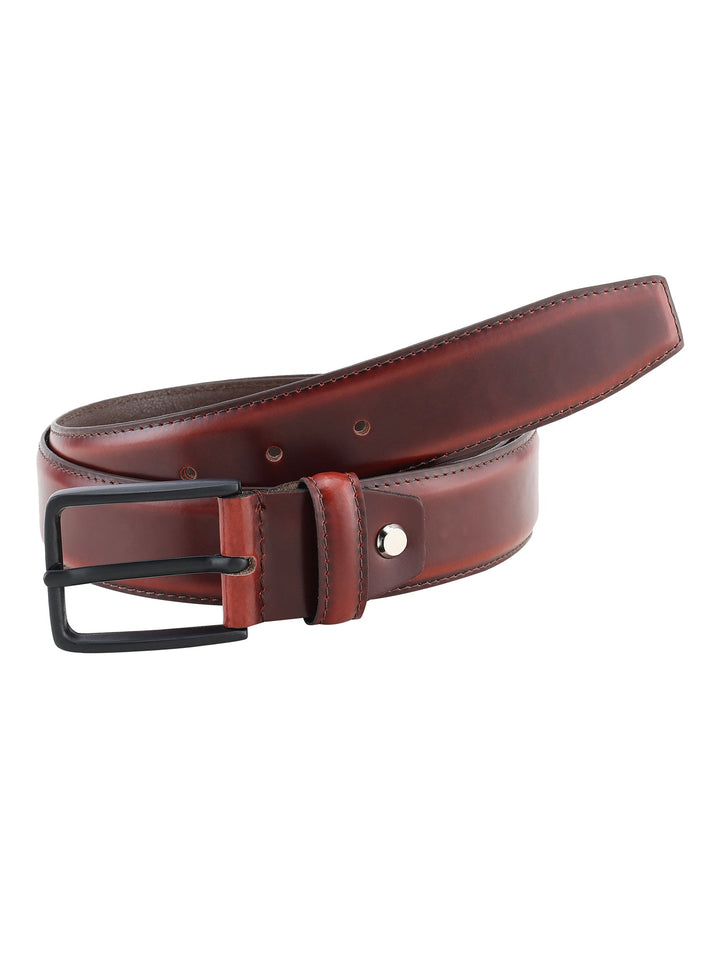 Formal Dual Tone Maroon Stitch Design Genuine Leather Men's Belt