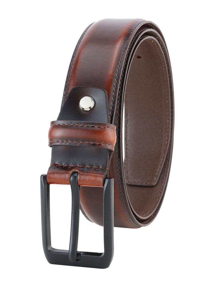 Formal Dual Tone Brown Stitch Design Genuine Leather Men's Belt