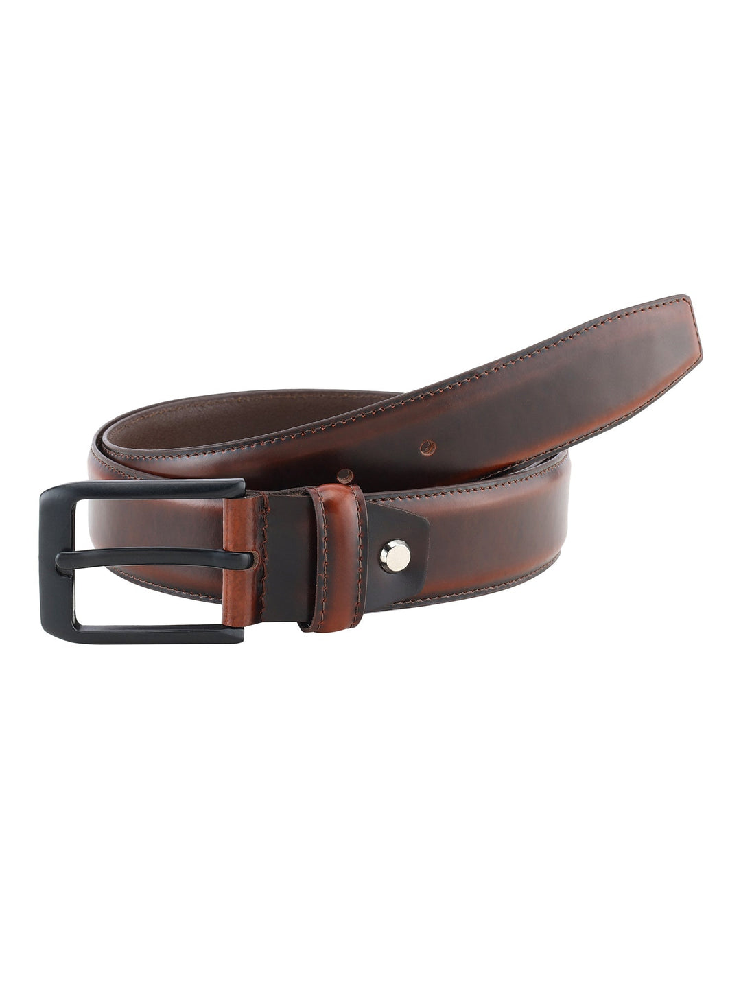 Formal Dual Tone Brown Stitch Design Genuine Leather Men's Belt