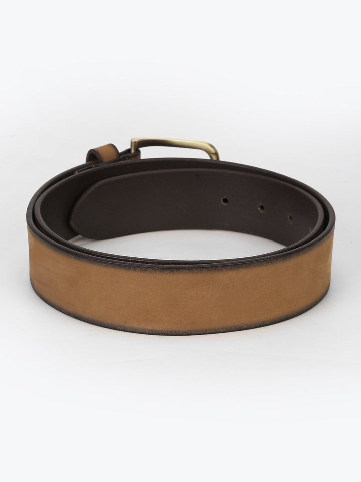 Tan Leather Belt | Elegant Two-Tone Design with Brass Buckle