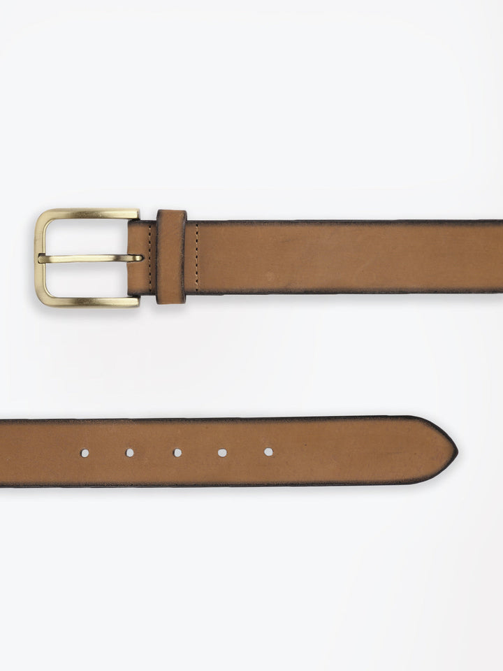 Tan Leather Belt | Elegant Two-Tone Design with Brass Buckle