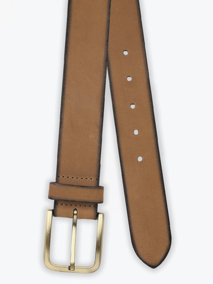 Tan Leather Belt | Elegant Two-Tone Design with Brass Buckle