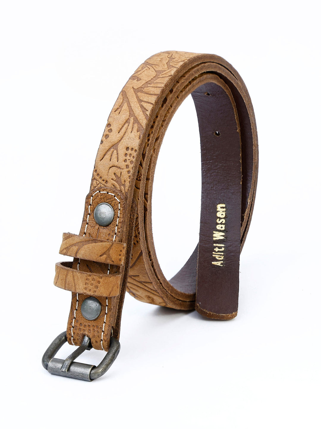 Women's Genuine Leather Tan Nubuck Batik Belt | Embossed Slim Design