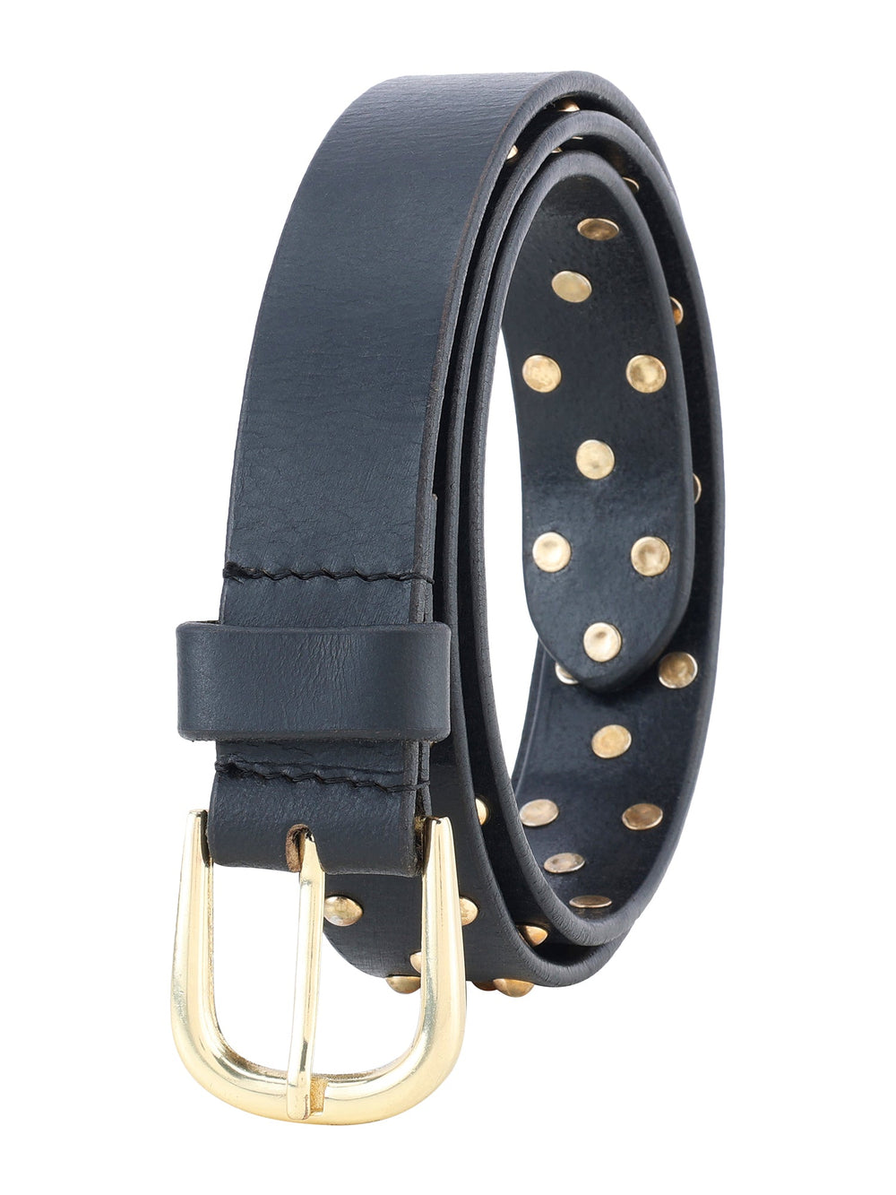 Black Genuine Leather Studded Women's Belt