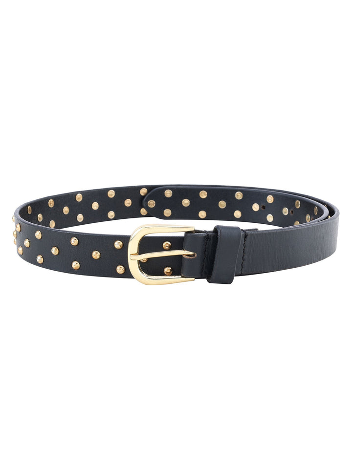 Black Genuine Leather Studded Women's Belt