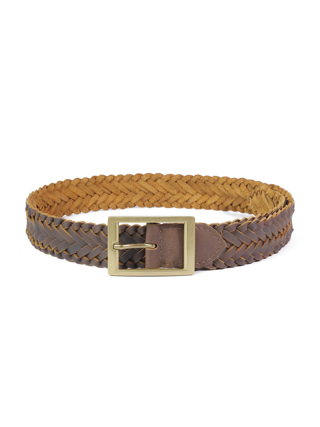 Women's Braided Genuine Leather Belt | Classic Brass Square Buckle Accessory