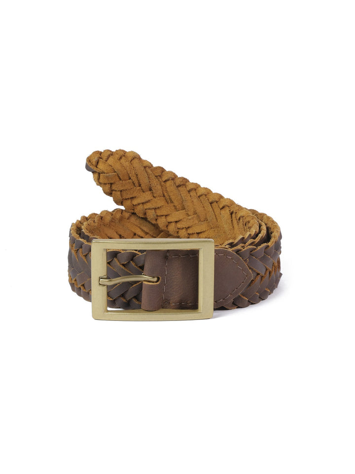 Women's Braided Genuine Leather Belt | Classic Brass Square Buckle Accessory