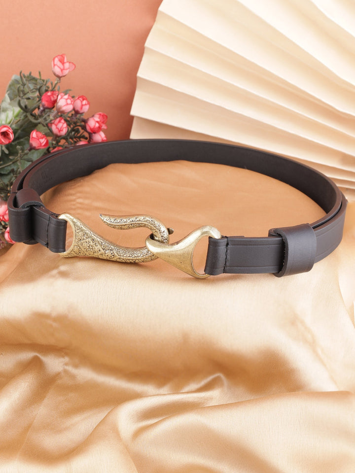 Black Genuine Leather Adjustable Women's Dress Belt | Chic Designer Buckle