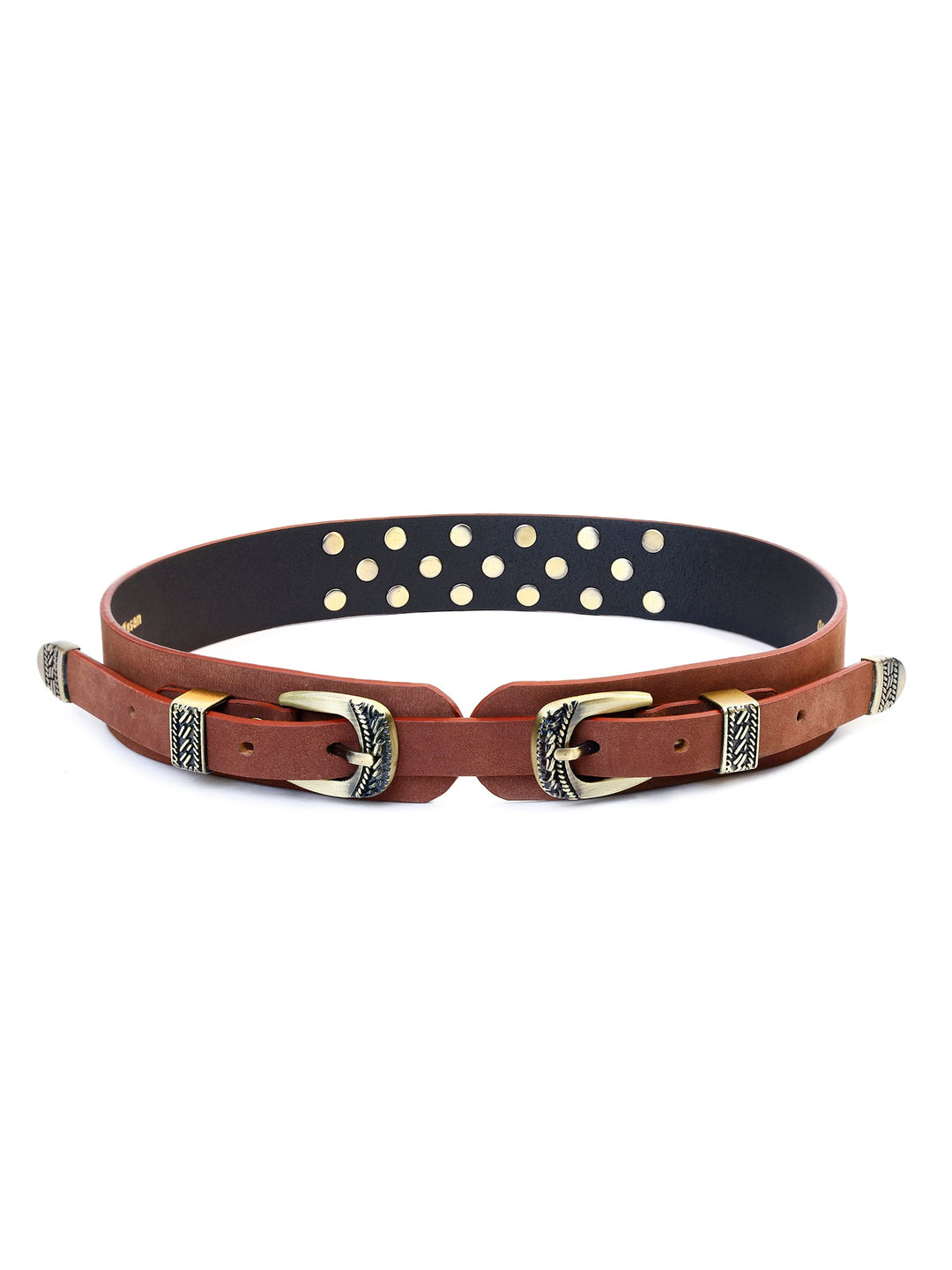 Genuine Leather Studded Western Dress Belt | Stylish Maroon Double Buckle