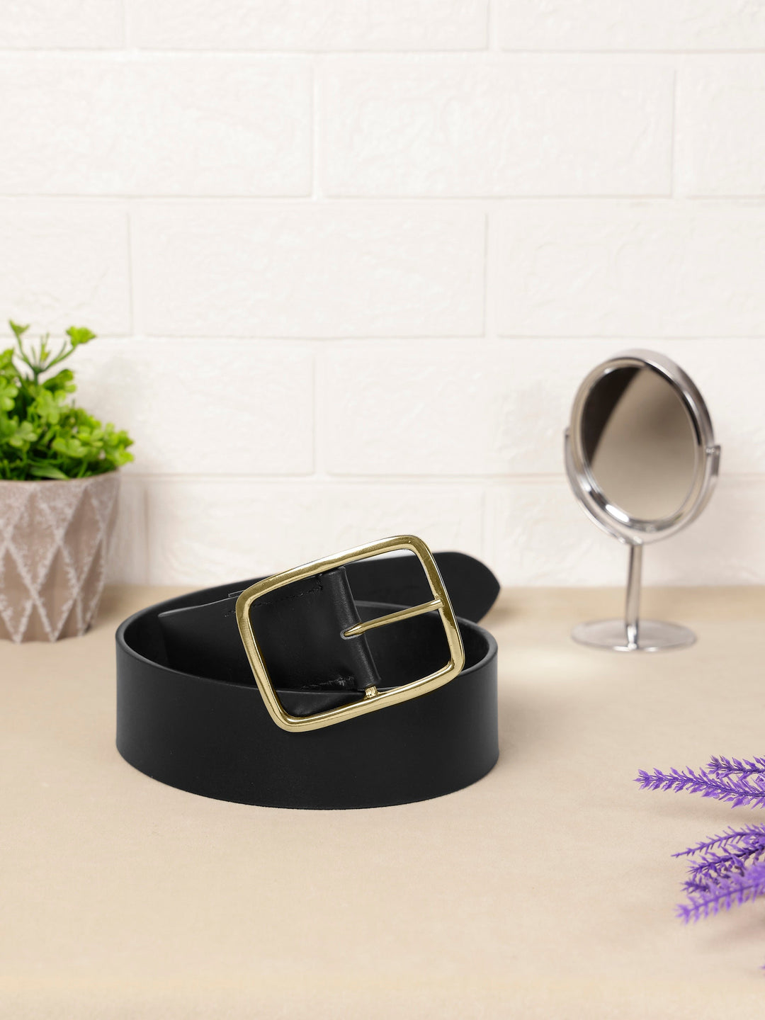 Women's Genuine Leather Belt | Classic Brass Buckle Accessory