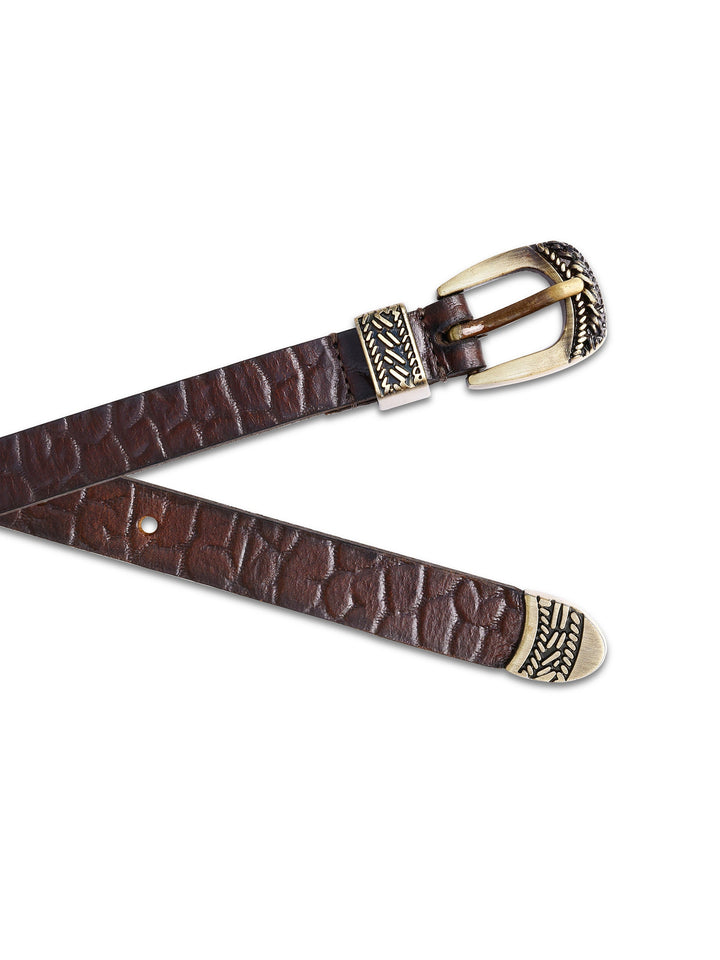 Brown Embossed Genuine Leather Women's Belt | Stylish Accessory for Any Outfit