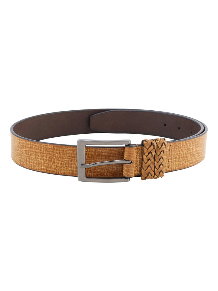 Tan Genuine Leather Men's Belt | Stylish Braided Loop Detail for Versatility