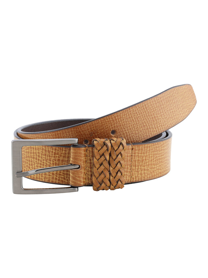 Tan Genuine Leather Men's Belt | Stylish Braided Loop Detail for Versatility