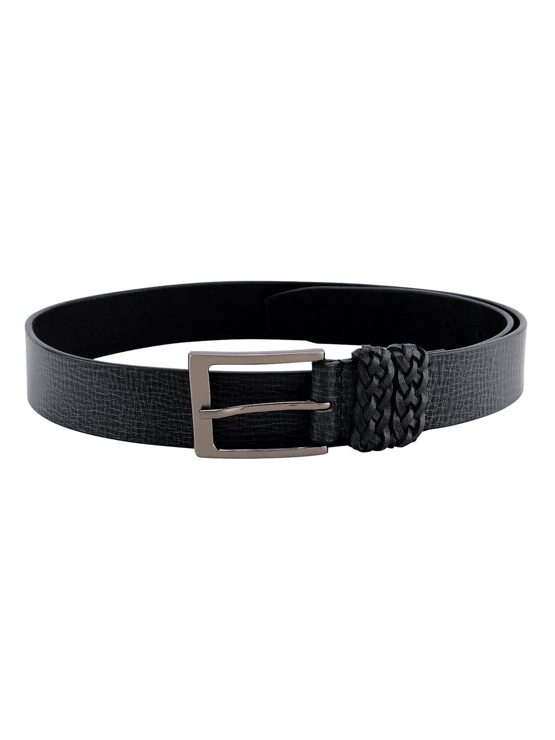 Black Genuine Leather Men's Belt | Stylish Braided Loop Design for Elegance