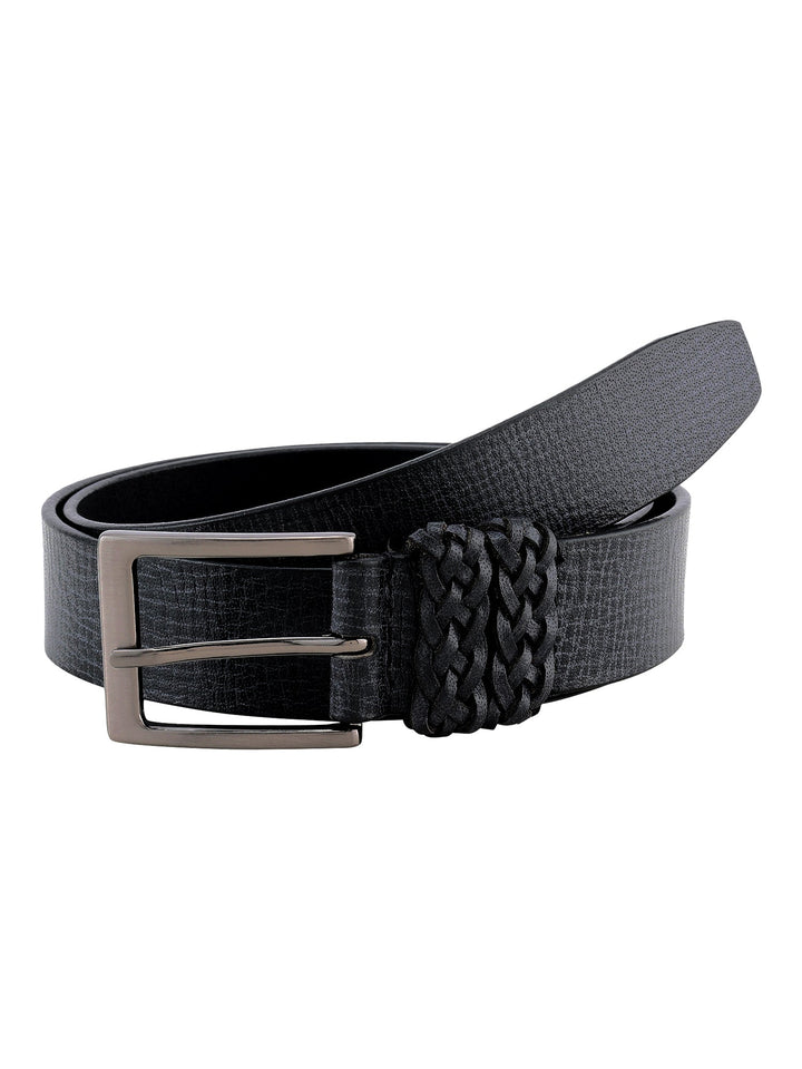 Black Genuine Leather Men's Belt | Stylish Braided Loop Design for Elegance