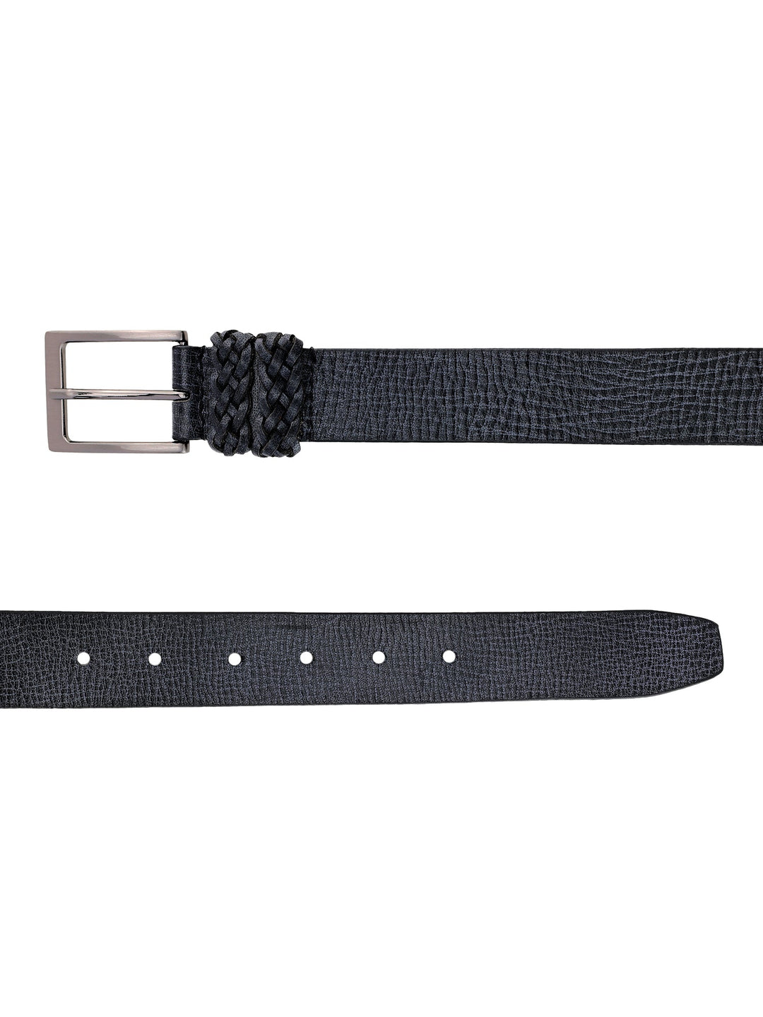 Black Genuine Leather Men's Belt | Stylish Braided Loop Design for Elegance