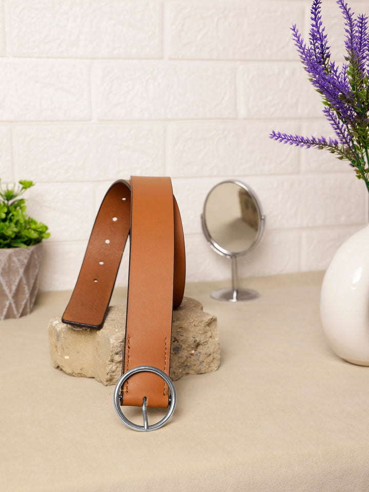 Women's Tan Leather Belt | Stylish O-Ring Buckle for Versatile Outfits