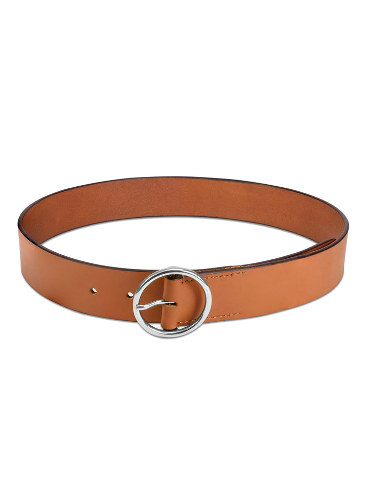 Women's Tan Leather Belt | Stylish O-Ring Buckle for Versatile Outfits