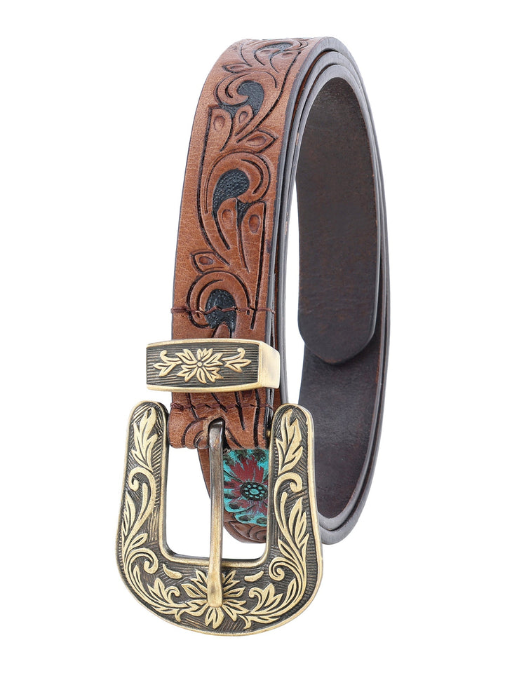 Tan genuine leather hand crafted women's belt