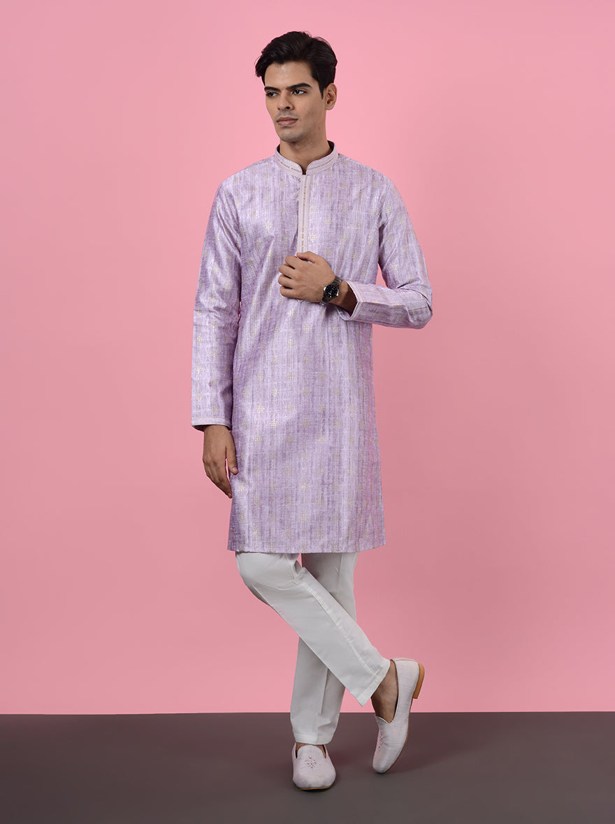 Elevate your ethnic wardrobe with this stylish Lavender Kurta Pajama for special occasions.