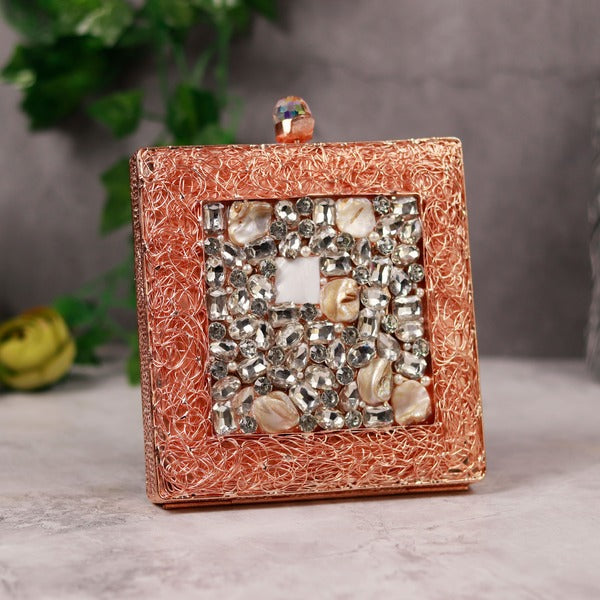 Aafreen Embellished Brass Clutch | High-End Fashion Mother of Pearls Bag