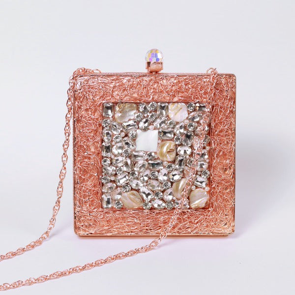 Aafreen Embellished Brass Clutch | High-End Fashion Mother of Pearls Bag