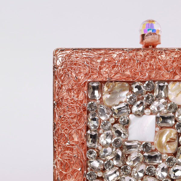 Aafreen Embellished Brass Clutch | High-End Fashion Mother of Pearls Bag