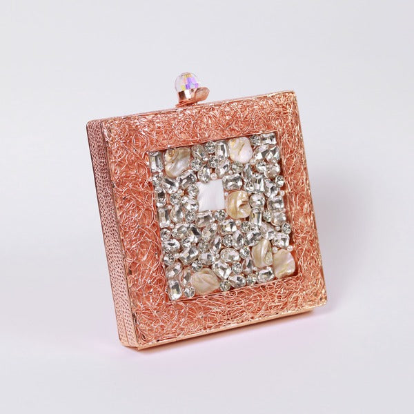 Aafreen Embellished Brass Clutch | High-End Fashion Mother of Pearls Bag