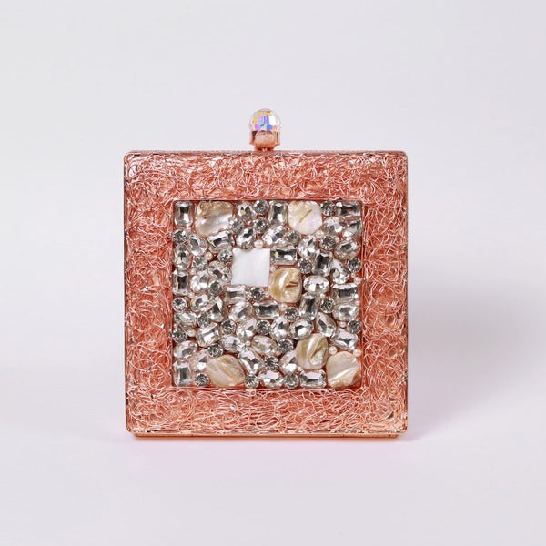 Aafreen Embellished Brass Clutch | High-End Fashion Mother of Pearls Bag