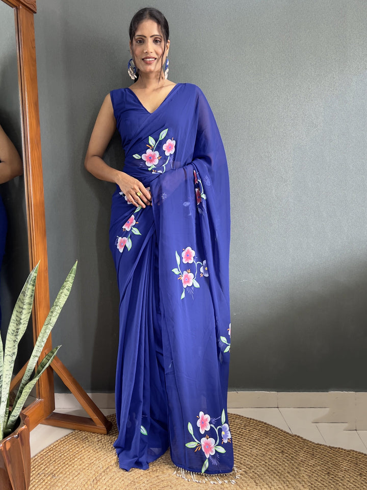 Blue georgette saree crafted for elegance and style.