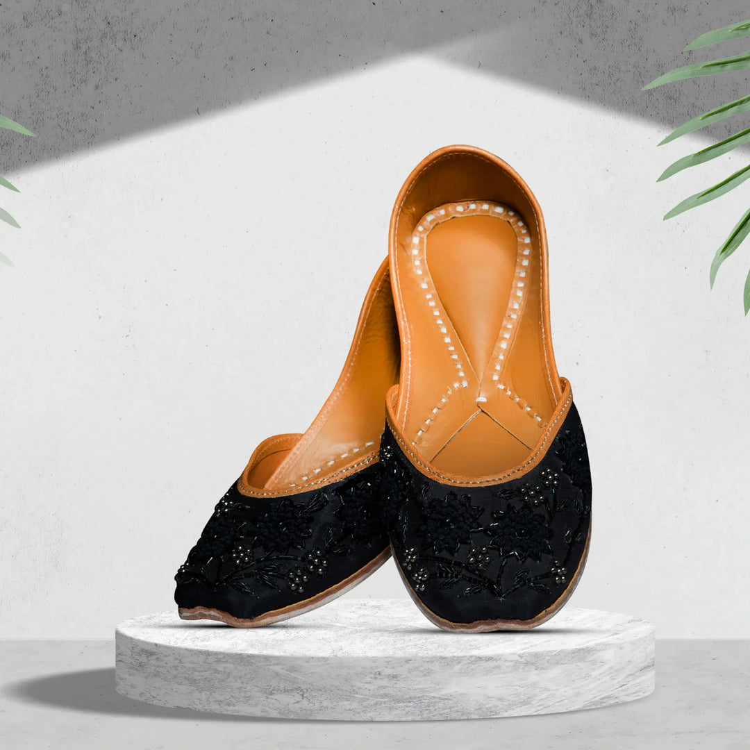 Abeera Embroidery Jutti | Black Handcrafted Footwear with Elegant Embroidery