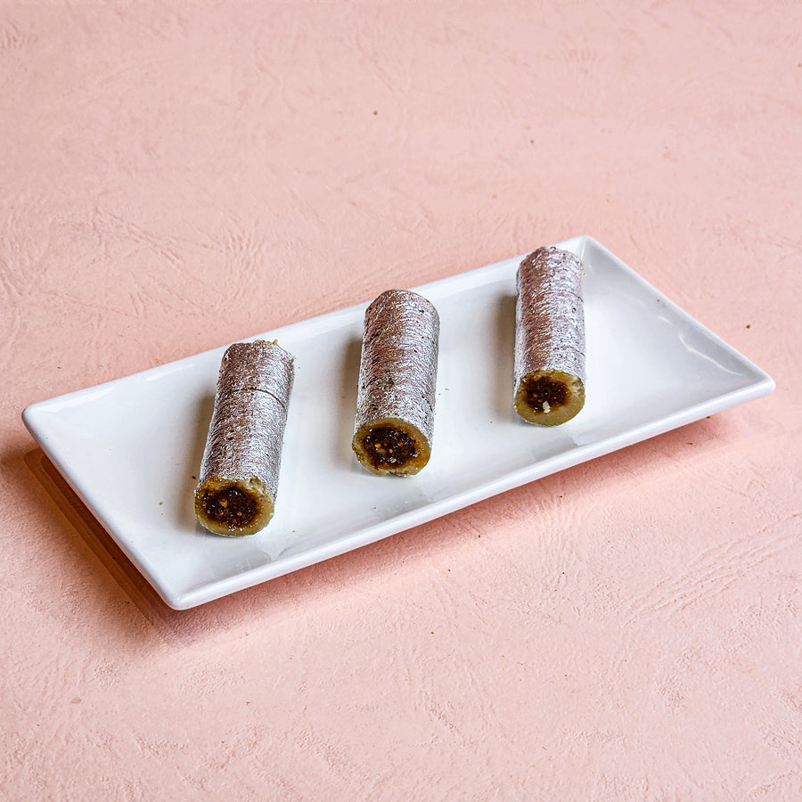 Anjir Rolls crafted with figs and cashews for a tasty, healthy Indian sweet treat perfect for snacks or festive occasions