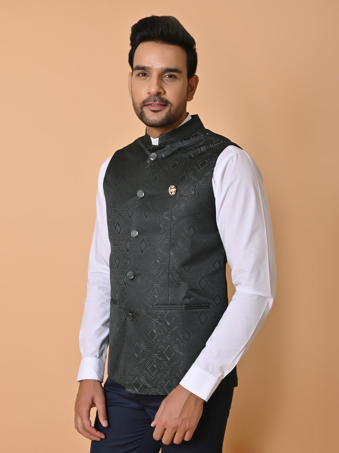 Geometric Nehru Jacket | Festive Cotton Satin Bandhgala for Men