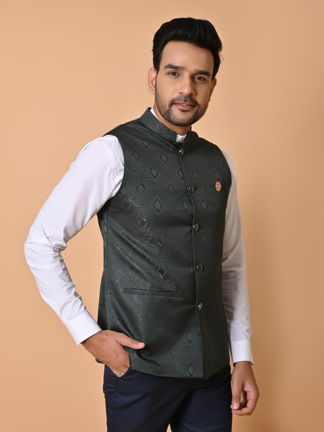 Geometric Nehru Jacket | Festive Cotton Satin Bandhgala for Men